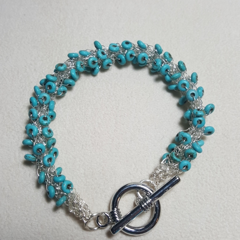 Turquoise Howlite bracelet crochet NT Silver wire